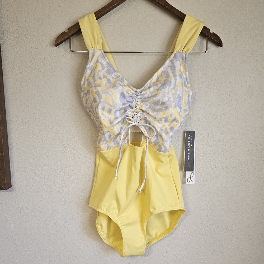 Danznmotion adult yellow leopard leotard sz M